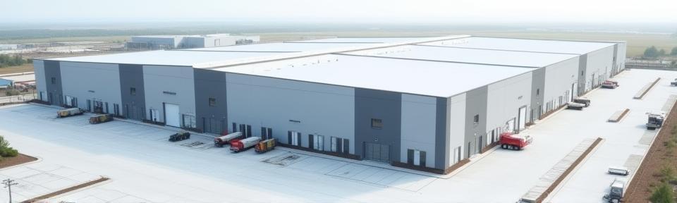 Large industrial facility roof installation.